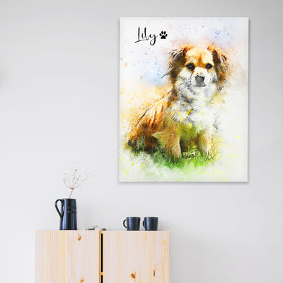 Personalized Watercolor Pet Portraits Canvas Prints Art with Dog Photo for Home Decor - The Pet Pillow