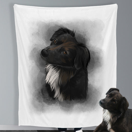 Personalized Pet Blanket with Dog Photo from Hand Drawn Pastel Pet Art Portrait - The Pet Pillow