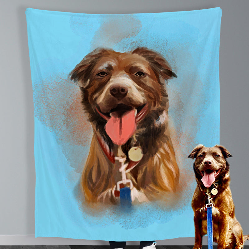 Personalized Pet Blanket with Dog Photo from Hand Drawn Pastel Pet Art Portrait - The Pet Pillow