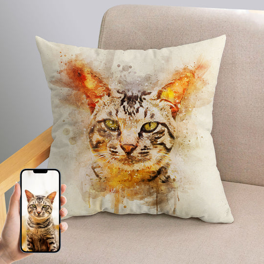 Custom Colorful Pet Portrait Square Pillow, Hand Drawing Dog Memorial Gift for Pet Owners - The Pet Pillow