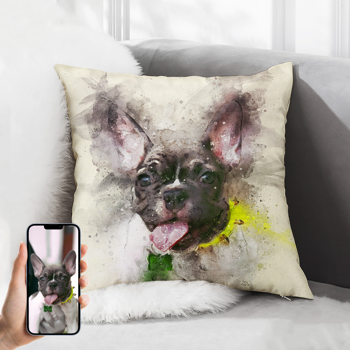 Custom Colorful Pet Portrait Square Pillow, Hand Drawing Dog Memorial Gift for Pet Owners - The Pet Pillow