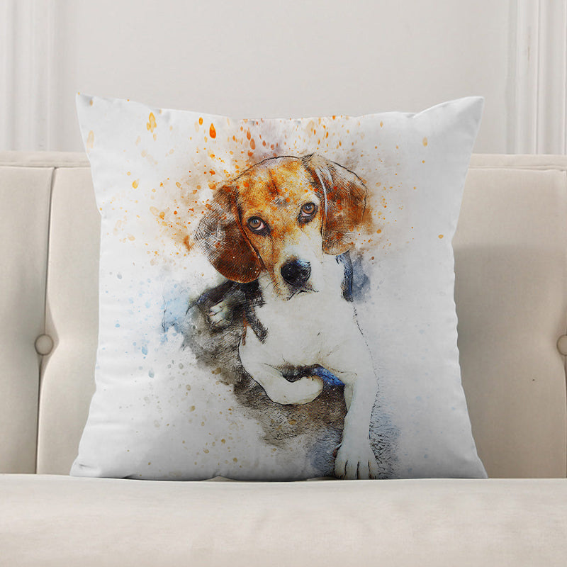 Custom Watercolor Throw Pillow with Pet Picture Personalized Pet Lovers Gift - The Pet Pillow