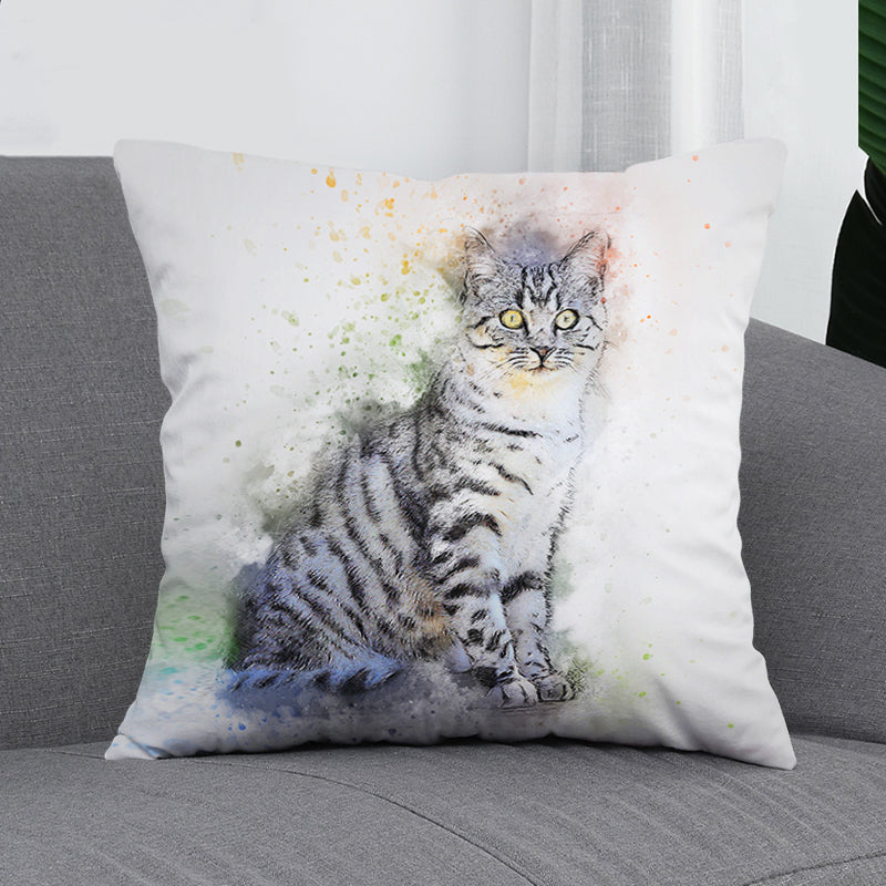 Custom Watercolor Throw Pillow with Pet Picture Personalized Pet Lovers Gift - The Pet Pillow