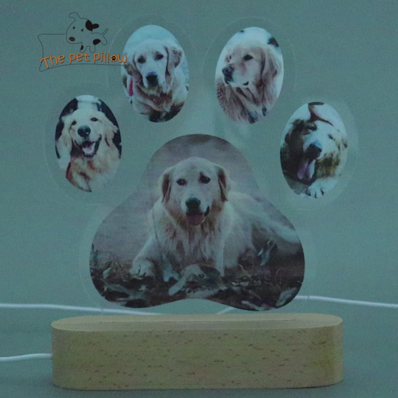 Custom Pet Led Night Light with Photo Personalized Dog Paw Print Gift for Pet Lover