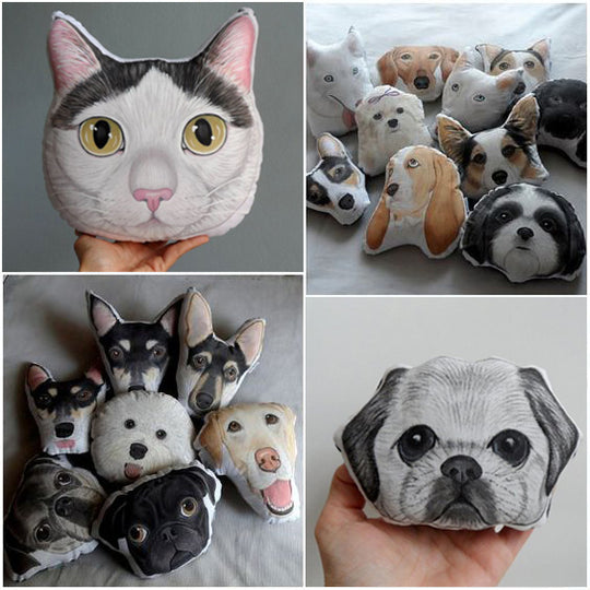 Custom Pet Sketch Portrait Face Head Shaped Pillow, 100% Hand Drawing from Your Pet Picture - The Pet Pillow