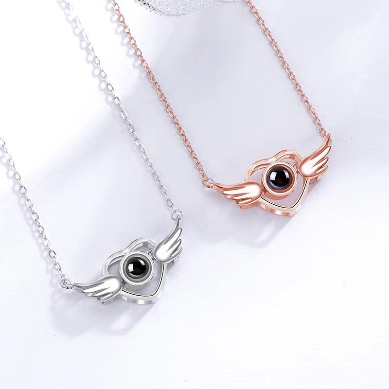 Heart with Wings Custom Pet Projection Necklace - The Pet Pillow