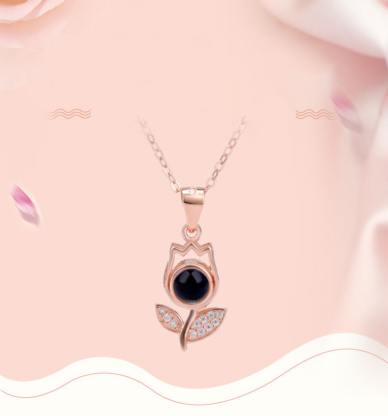 Rose Flower Custom Pet Projection Necklace - The Pet Pillow
