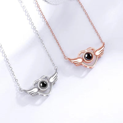 Heart with Wings Custom Pet Projection Necklace - The Pet Pillow
