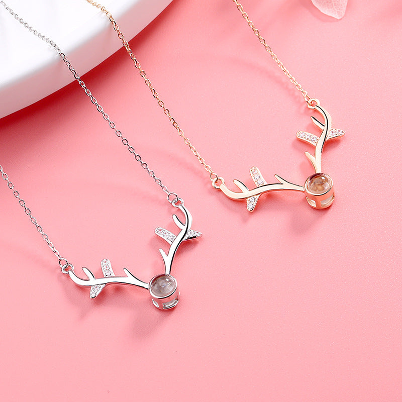 Antlers Shaped Custom Pet Projection Necklace - The Pet Pillow