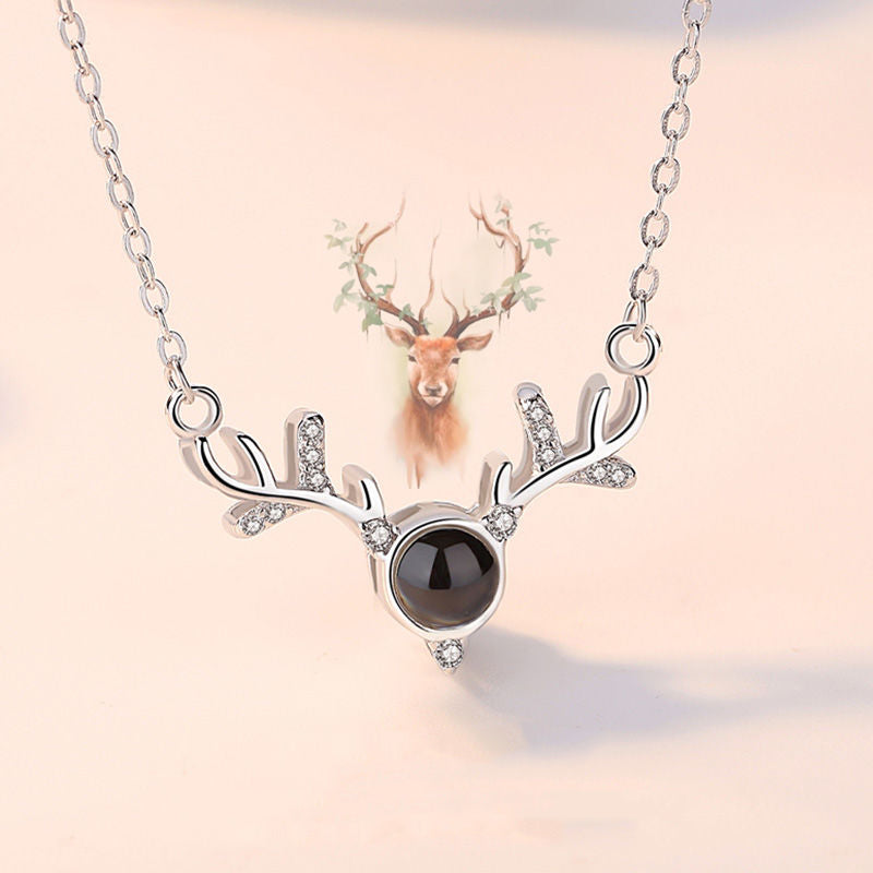 Zirconium Antlers Shaped Custom Pet Projection Necklace - The Pet Pillow