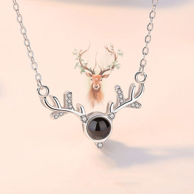 Zirconium Antlers Shaped Custom Pet Projection Necklace - The Pet Pillow