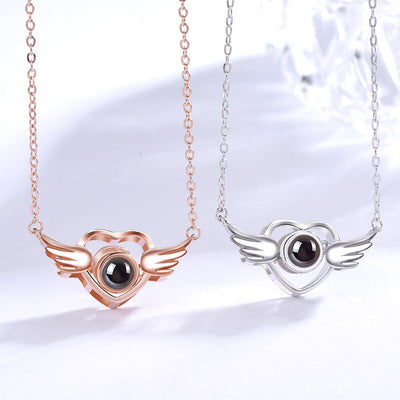 Heart with Wings Custom Pet Projection Necklace - The Pet Pillow