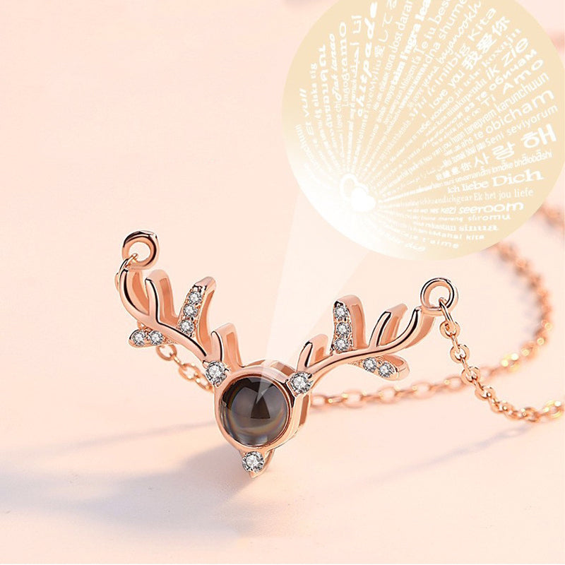 Zirconium Antlers Shaped Custom Pet Projection Necklace - The Pet Pillow