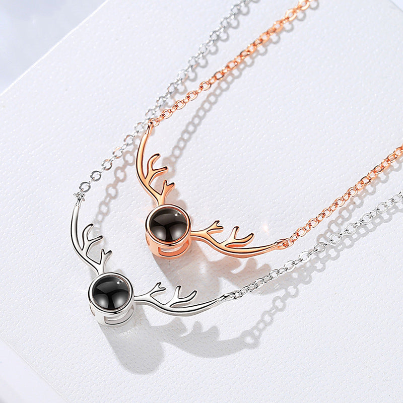 Sika Antler Shaped Custom Pet Projection Necklace - The Pet Pillow