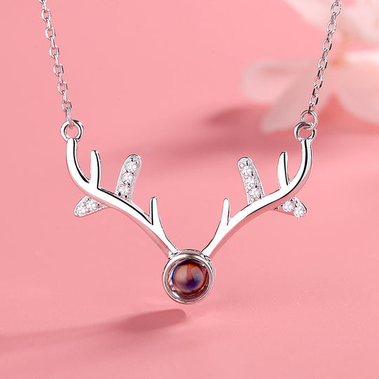 Antlers Shaped Custom Pet Projection Necklace - The Pet Pillow