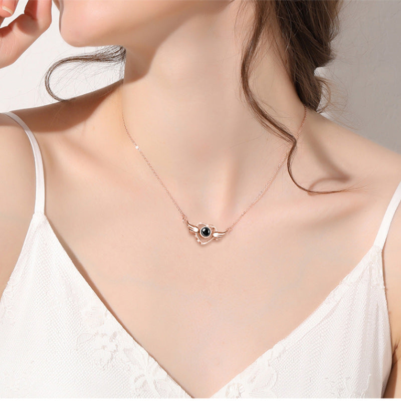 Heart with Wings Custom Pet Projection Necklace - The Pet Pillow