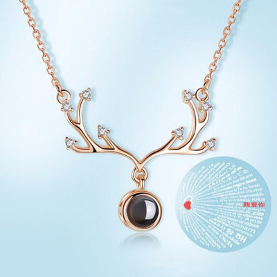Multi-Zirconium Antlers Custom Pet Projection Necklace - The Pet Pillow
