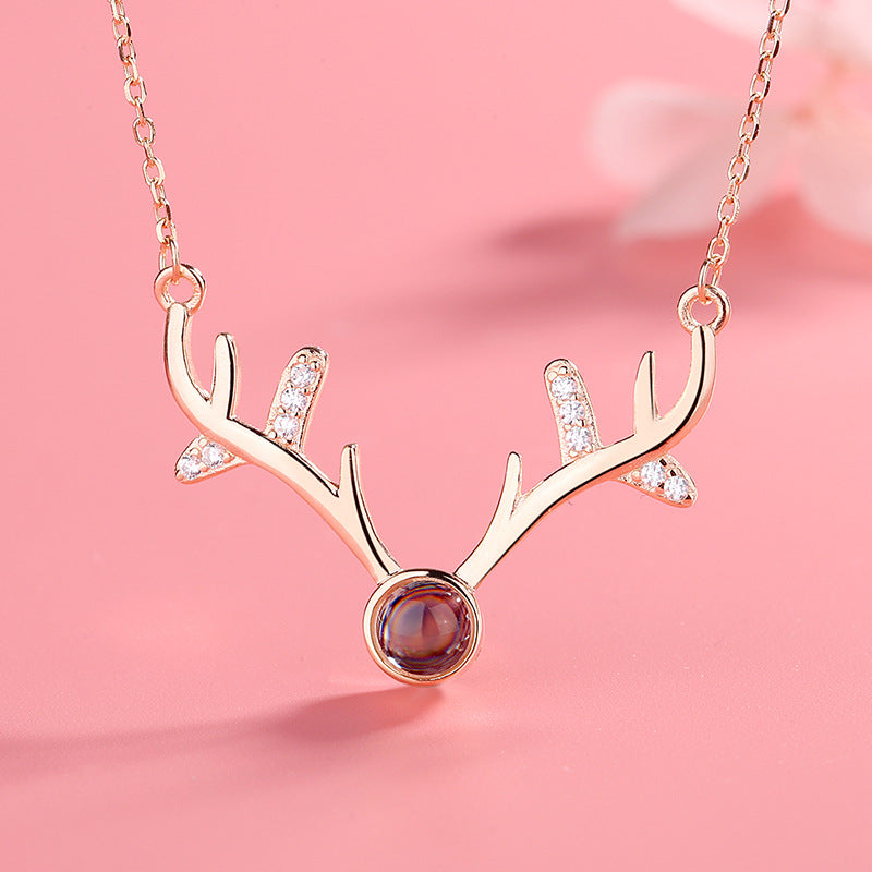Antlers Shaped Custom Pet Projection Necklace - The Pet Pillow