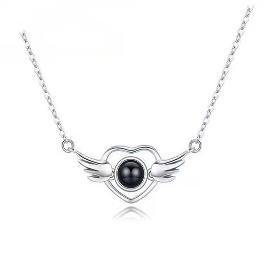 Heart with Wings Custom Pet Projection Necklace - The Pet Pillow