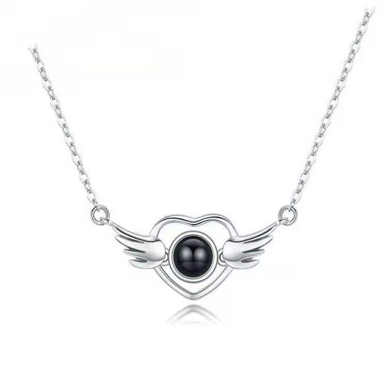 Heart with Wings Custom Pet Projection Necklace - The Pet Pillow