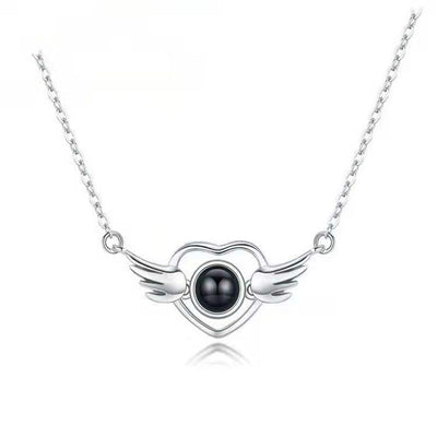 Heart with Wings Custom Pet Projection Necklace - The Pet Pillow