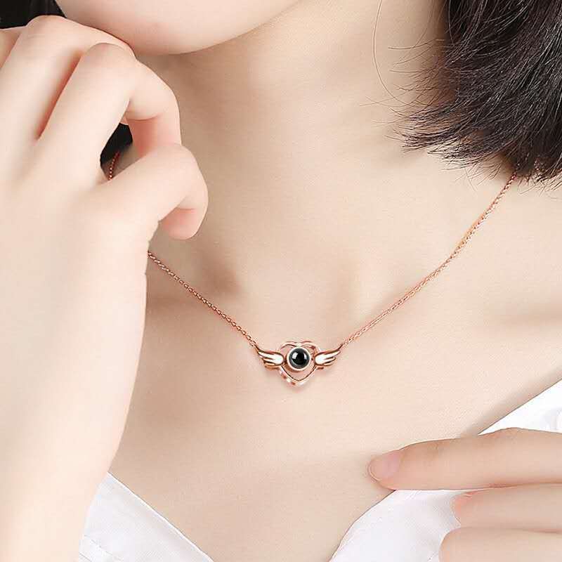 Heart with Wings Custom Pet Projection Necklace - The Pet Pillow