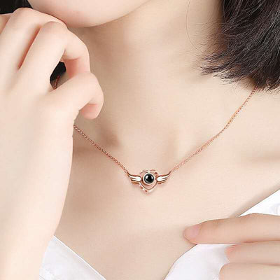 Heart with Wings Custom Pet Projection Necklace - The Pet Pillow