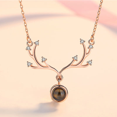 Multi-Zirconium Antlers Custom Pet Projection Necklace - The Pet Pillow