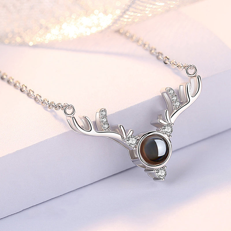 Zirconium Antlers Shaped Custom Pet Projection Necklace - The Pet Pillow