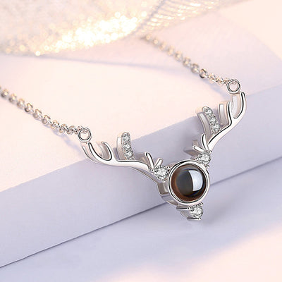 Zirconium Antlers Shaped Custom Pet Projection Necklace - The Pet Pillow