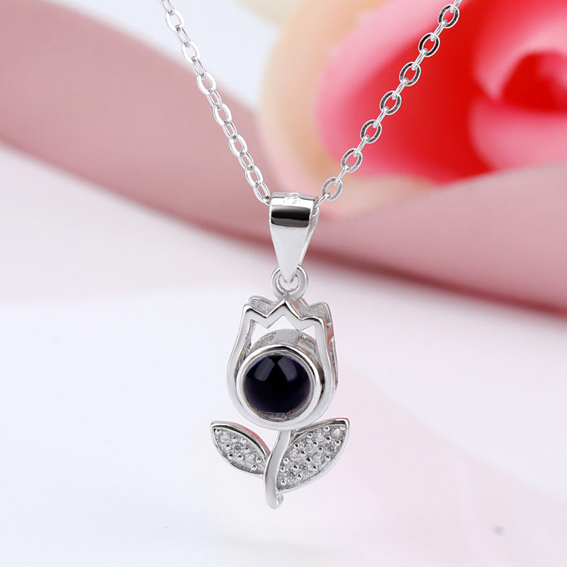 Rose Flower Custom Pet Projection Necklace - The Pet Pillow