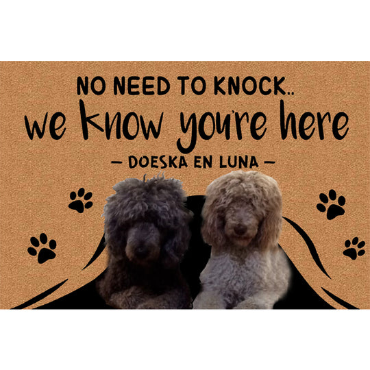 ”No Need to Knockâ€?Custom Pet Doormat from your dog cat pets photo - The Pet Pillow