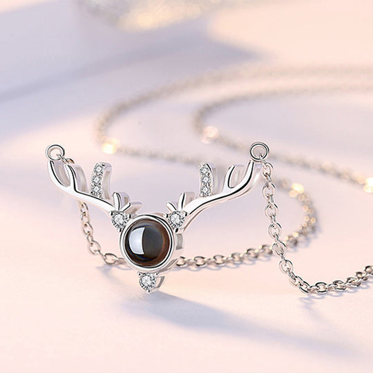 Zirconium Antlers Shaped Custom Pet Projection Necklace - The Pet Pillow