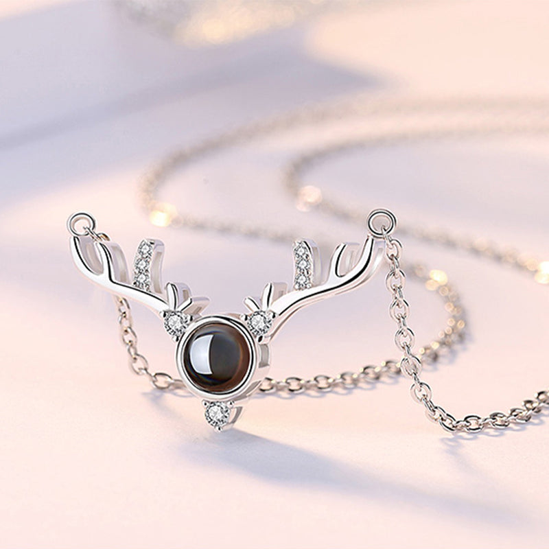 Zirconium Antlers Shaped Custom Pet Projection Necklace - The Pet Pillow