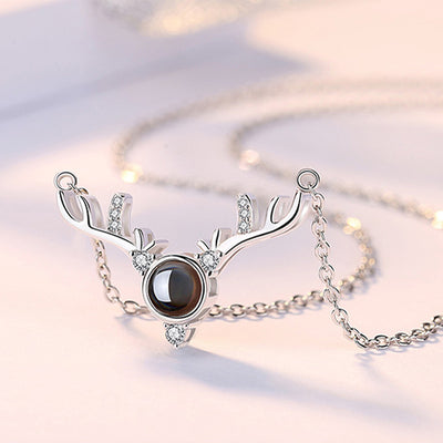 Zirconium Antlers Shaped Custom Pet Projection Necklace - The Pet Pillow