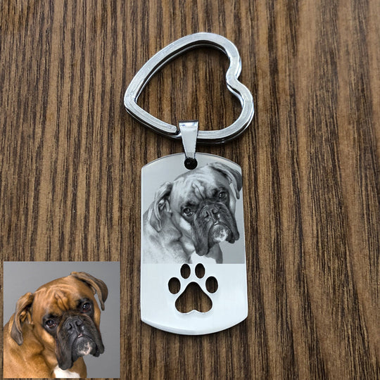 Custom Your Pet Photo Stainless Steel Keychain with Engraved Name/Date - The Pet Pillow