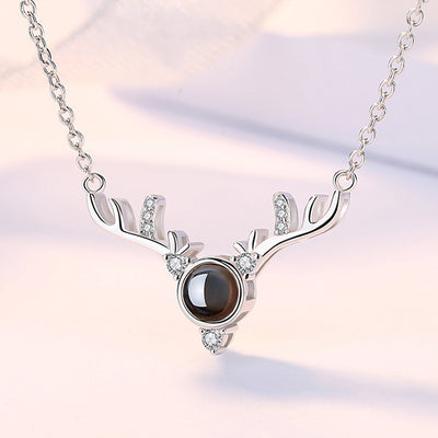 Zirconium Antlers Shaped Custom Pet Projection Necklace - The Pet Pillow