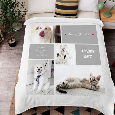 "Sweet Family" Custom Pet Photos Collage Fleece Blanket with 4 Pet Pictures - The Pet Pillow