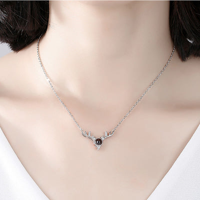 Zirconium Antlers Shaped Custom Pet Projection Necklace - The Pet Pillow