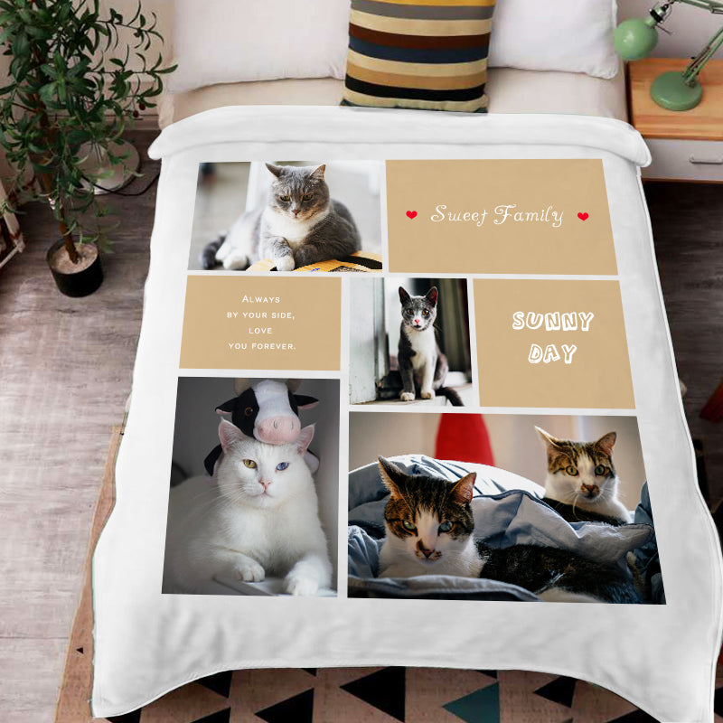 "Sweet Family" Custom Pet Photos Collage Fleece Blanket with 4 Pet Pictures - The Pet Pillow