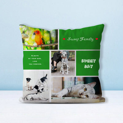 "Sweet Family" Custom Pet Photos Collage Memorial Square Pillow with 4 Pet Pictures - The Pet Pillow