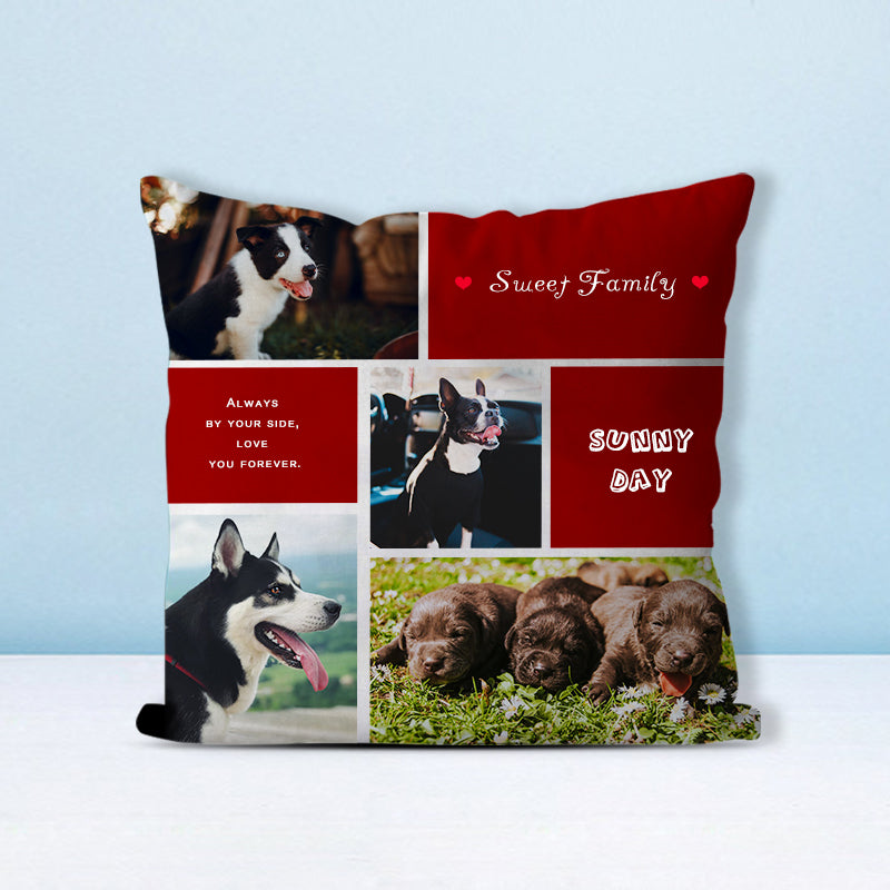 "Sweet Family" Custom Pet Photos Collage Memorial Square Pillow with 4 Pet Pictures - The Pet Pillow