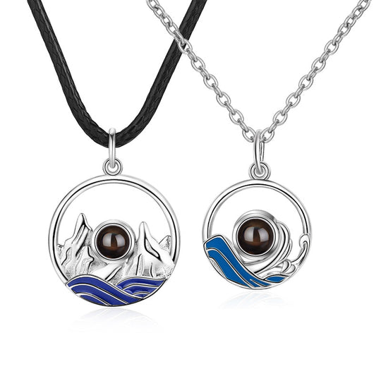 Sea and Mountain Couples Custom Projection Necklace - Package Two - The Pet Pillow