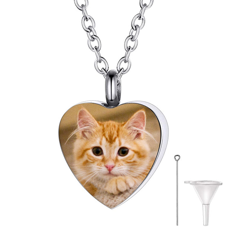 Custom Pet Ashes Necklace with Photo,  Back Engraved - The Pet Pillow
