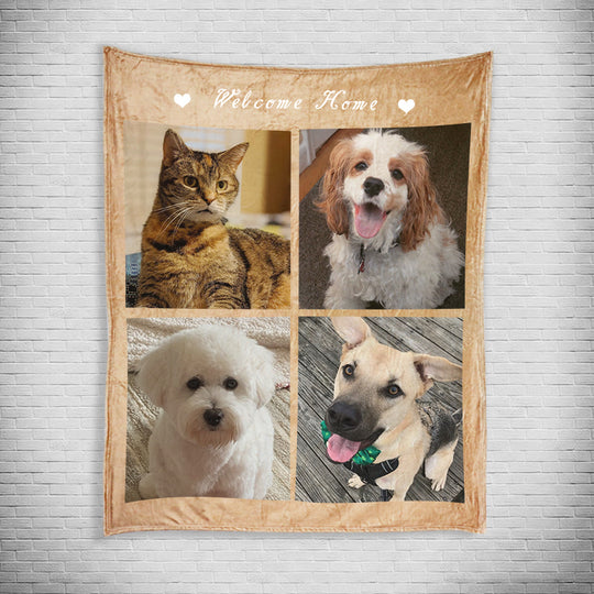 Custom Pet Photo Collage Editable Color Fleece Blanket with 4 Pet Photos - The Pet Pillow