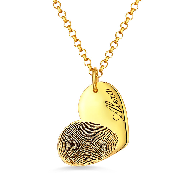 Custom Fingerprint Lettering Heart 925 Sterling Silver Necklace - The Pet Pillow