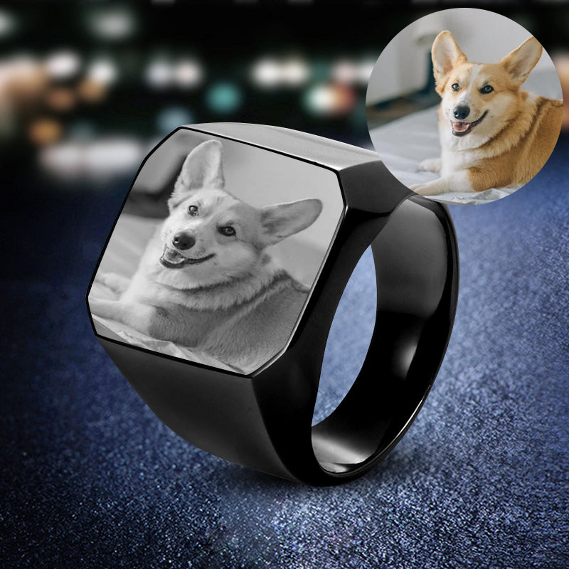 Custom Pet Black and White Photo Ring - The Pet Pillow
