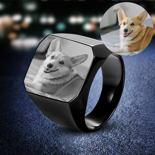 Custom Pet Black and White Photo Ring - The Pet Pillow