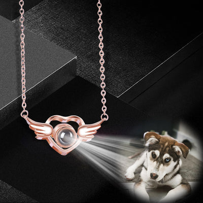 Heart with Wings Custom Pet Projection Necklace - The Pet Pillow