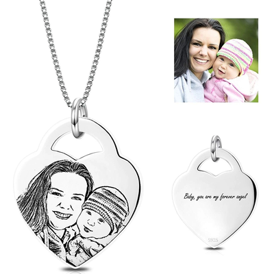 Custom Pet Photo Necklace with Heart Pendant-925 Sterling Silver - The Pet Pillow